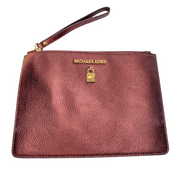MICHAEL KORS Adele Merlot Pebbled Leather Zippered Clutch Wristlet‎ - Picture 5 of 9